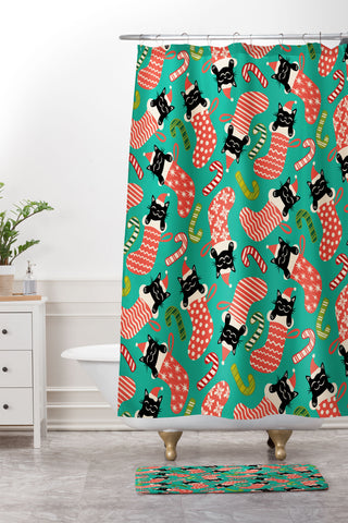 Carrie Cantwell Festive Felines Shower Curtain And Mat