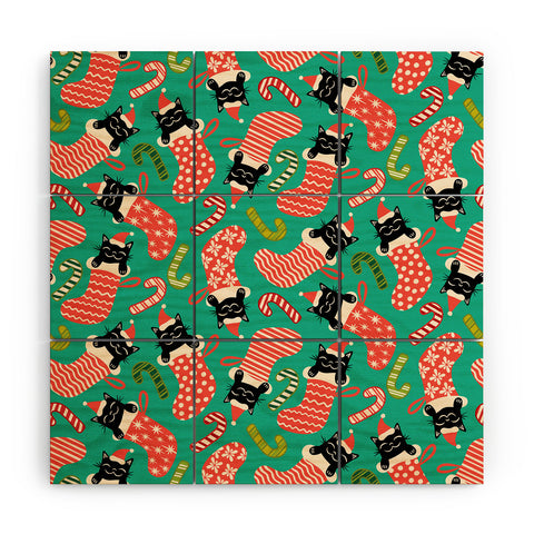 Carrie Cantwell Festive Felines Wood Wall Mural