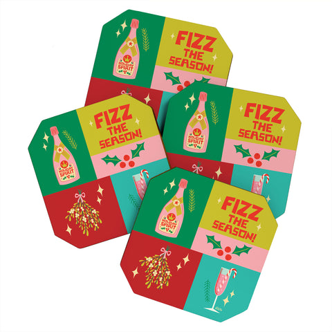 Carrie Cantwell Fizz The Season Happy Holiday Coaster Set