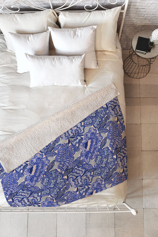 Carrie Cantwell French Country Blue Floral Fleece Throw Blanket
