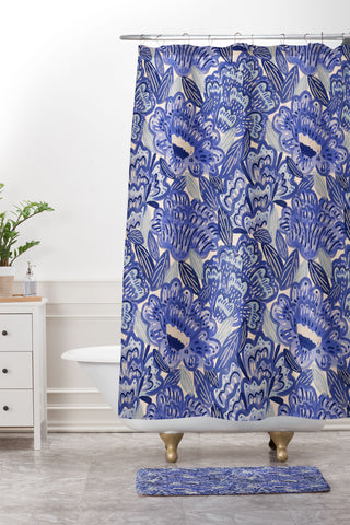Carrie Cantwell French Country Blue Floral Shower Curtain And Mat