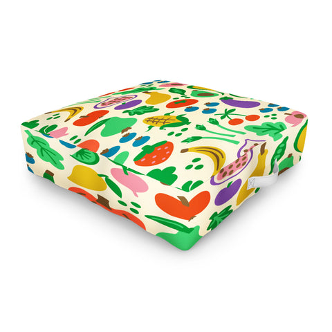 Carrie Cantwell Fruits Veggies Outdoor Floor Cushion