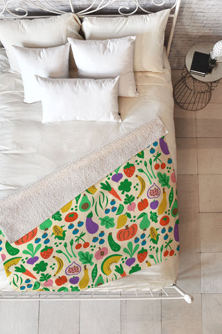 Carrie Cantwell Fruits Veggies Fleece Throw Blanket