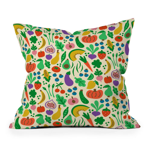 Carrie Cantwell Fruits Veggies Outdoor Throw Pillow