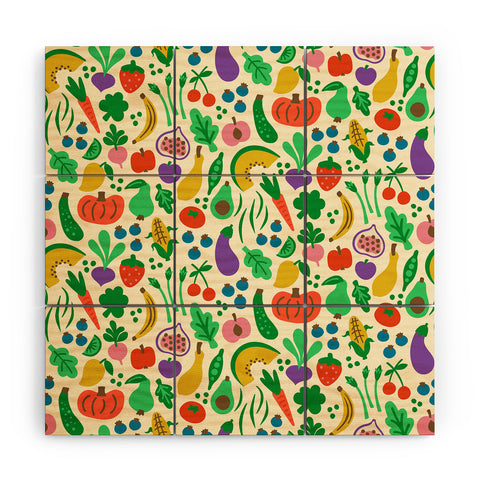 Carrie Cantwell Fruits Veggies Wood Wall Mural