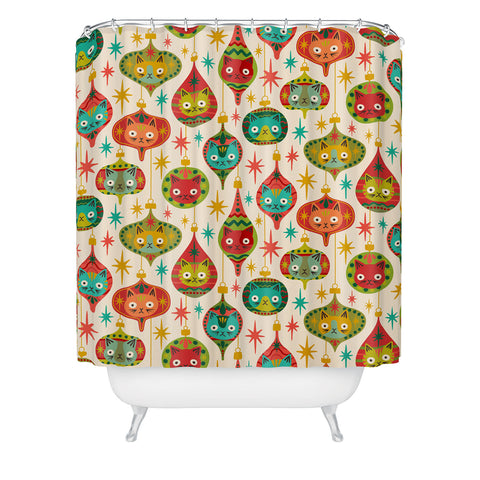 Carrie Cantwell Meowy Christmas Shower Curtain
