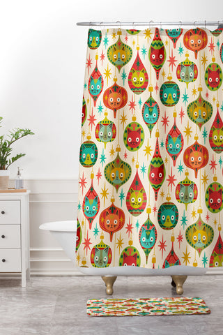 Carrie Cantwell Meowy Christmas Shower Curtain And Mat