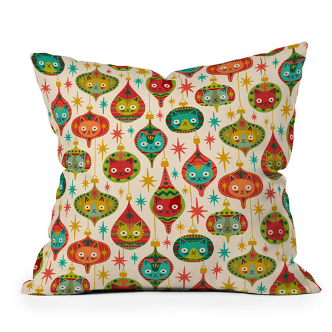 Carrie Cantwell Meowy Christmas Outdoor Throw Pillow
