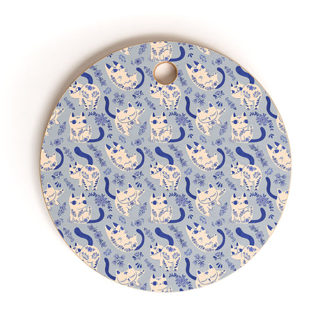 Carrie Cantwell Purrcelin Cats Cutting Board Round
