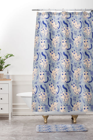 Carrie Cantwell Purrcelin Cats Shower Curtain And Mat