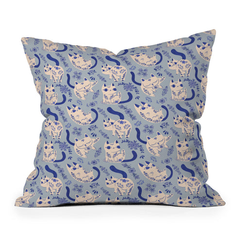 Carrie Cantwell Purrcelin Cats Throw Pillow