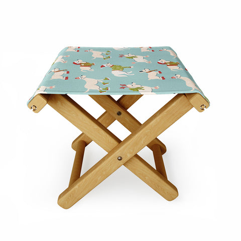 Carrie Cantwell Retro Christmas Winter Dogs Folding Stool