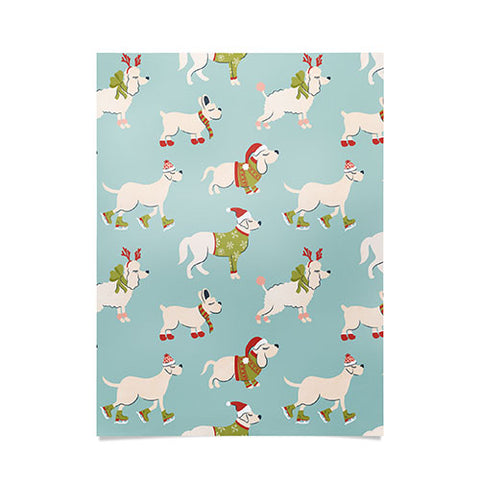 Carrie Cantwell Retro Christmas Winter Dogs Poster