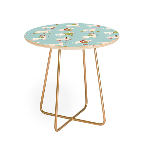 Carrie Cantwell Retro Christmas Winter Dogs Round Side Table