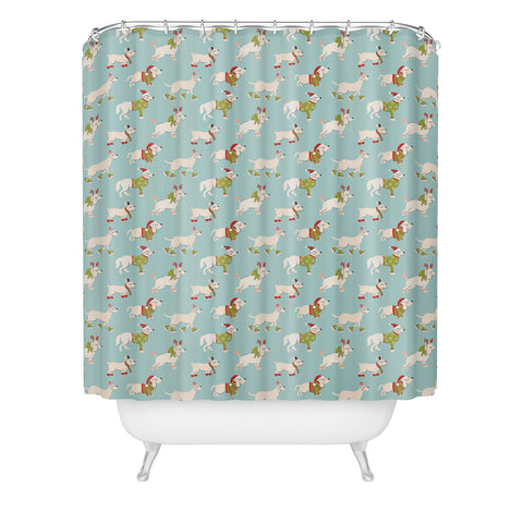 Carrie Cantwell Retro Christmas Winter Dogs Shower Curtain