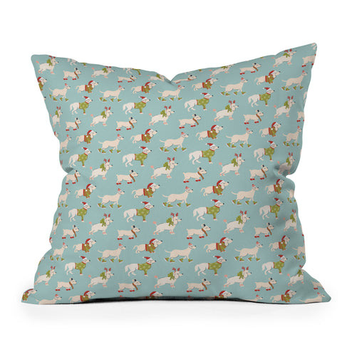 Carrie Cantwell Retro Christmas Winter Dogs Throw Pillow