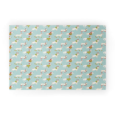 Carrie Cantwell Retro Christmas Winter Dogs Welcome Mat