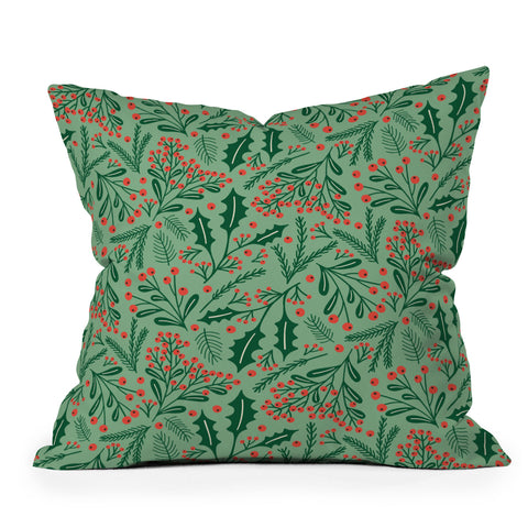 Carrie Cantwell Winter Holiday Floral Outdoor Throw Pillow
