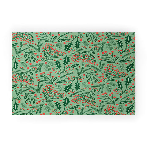 Carrie Cantwell Winter Holiday Floral Welcome Mat