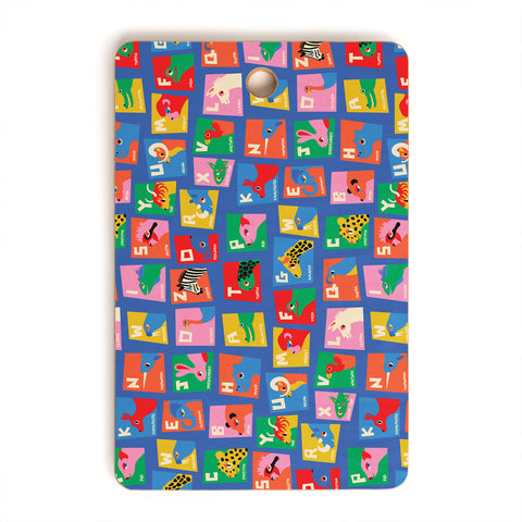 carriecantwell Animal Alphabet Blue Cutting Board Rectangle