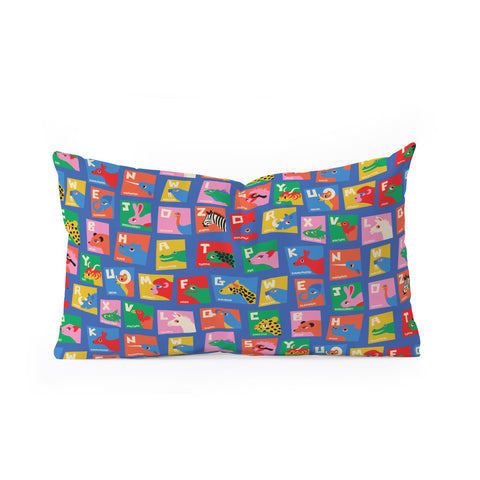 carriecantwell Animal Alphabet Blue Oblong Throw Pillow