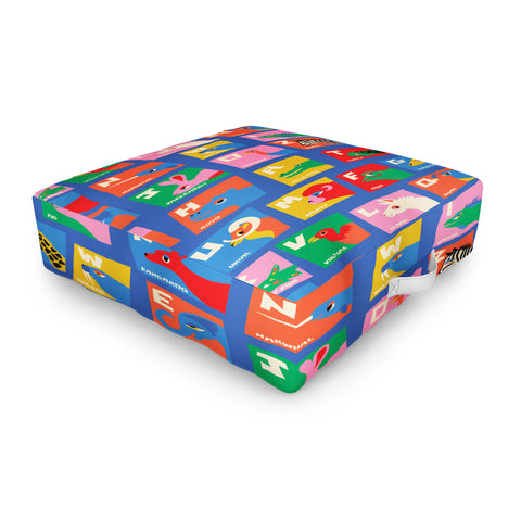 carriecantwell Animal Alphabet Blue Outdoor Floor Cushion