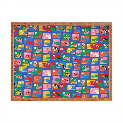 carriecantwell Animal Alphabet Blue Rectangular Tray