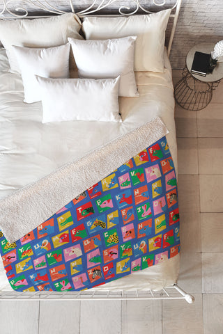 carriecantwell Animal Alphabet Blue Fleece Throw Blanket