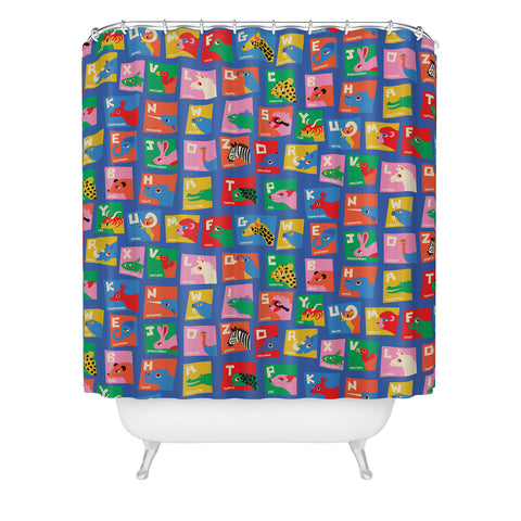 carriecantwell Animal Alphabet Blue Shower Curtain