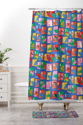 carriecantwell Animal Alphabet Blue Shower Curtain And Mat