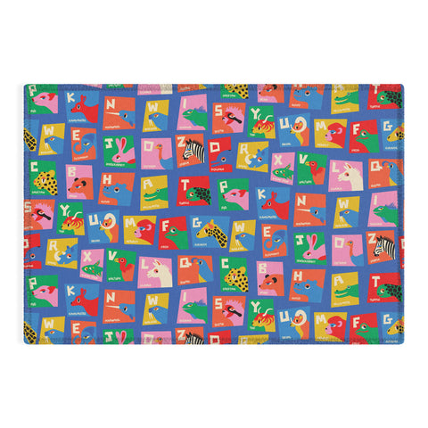 carriecantwell Animal Alphabet Blue Outdoor Rug