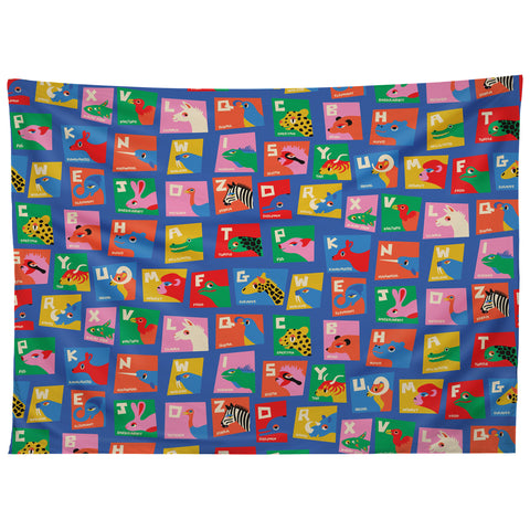 carriecantwell Animal Alphabet Blue Tapestry