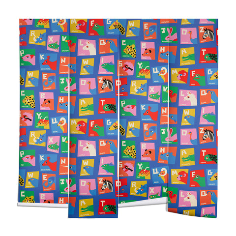 carriecantwell Animal Alphabet Blue Wall Mural