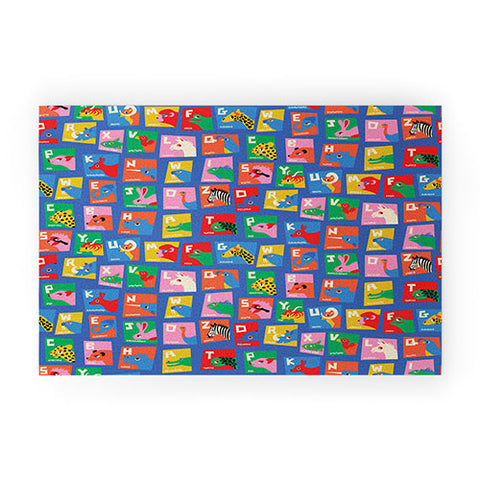 carriecantwell Animal Alphabet Blue Welcome Mat