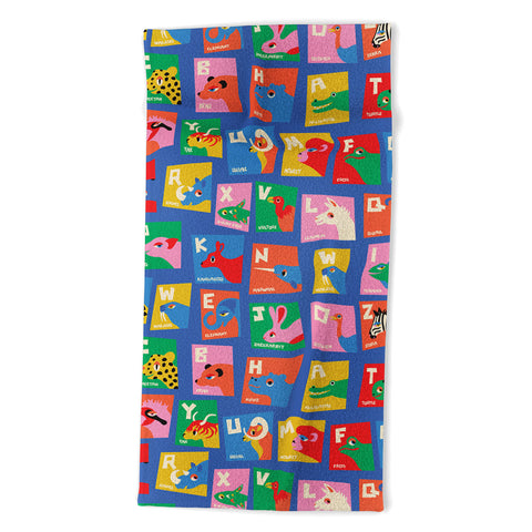 carriecantwell Animal Alphabet Blue Beach Towel