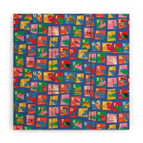 carriecantwell Animal Alphabet Blue Wood Wall Mural