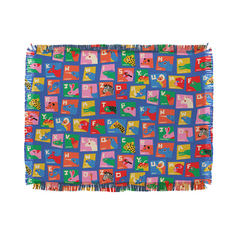 carriecantwell Animal Alphabet Blue Throw Blanket