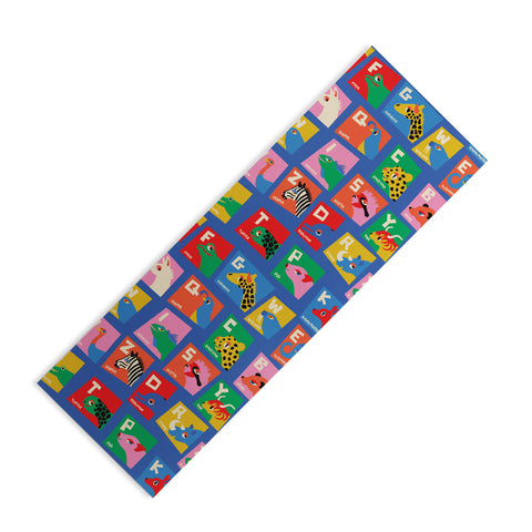 carriecantwell Animal Alphabet Blue Yoga Mat