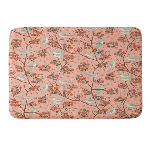 carriecantwell Birds Cherry Blossom Trees Memory Foam Bath Mat