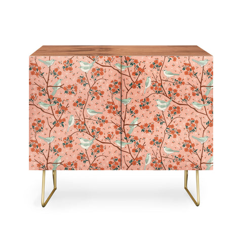 carriecantwell Birds Cherry Blossom Trees Credenza