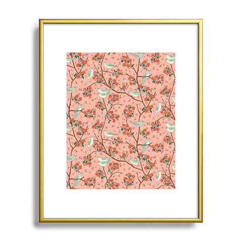carriecantwell Birds Cherry Blossom Trees Metal Framed Art Print