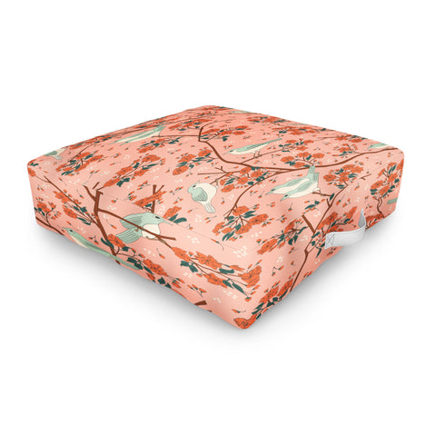 carriecantwell Birds Cherry Blossom Trees Outdoor Floor Cushion