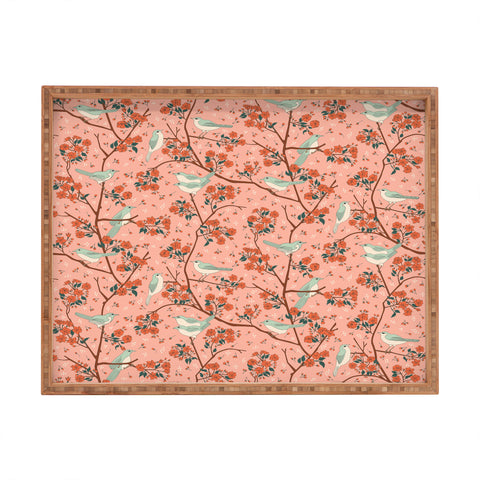 carriecantwell Birds Cherry Blossom Trees Rectangular Tray