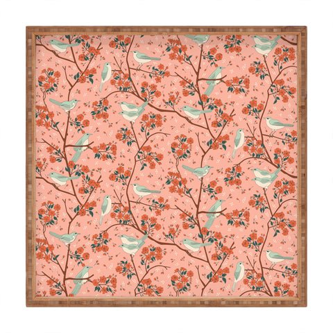 carriecantwell Birds Cherry Blossom Trees Square Tray