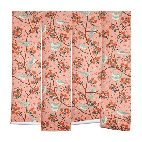 carriecantwell Birds Cherry Blossom Trees Wall Mural