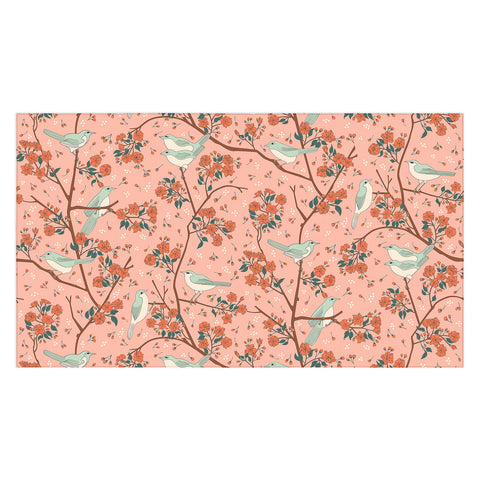 carriecantwell Birds Cherry Blossom Trees Tablecloth