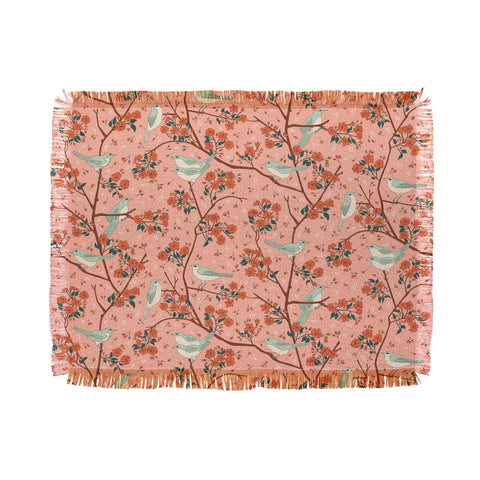 carriecantwell Birds Cherry Blossom Trees Throw Blanket