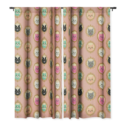 carriecantwell Cat Cameos Cute Kitty Portraits Blackout Window Curtain