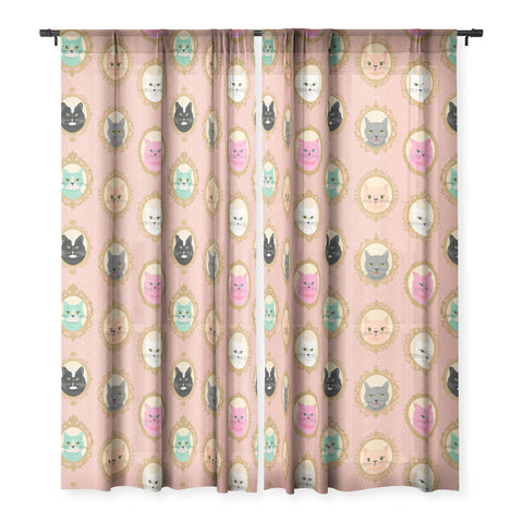 carriecantwell Cat Cameos Cute Kitty Portraits Sheer Window Curtain