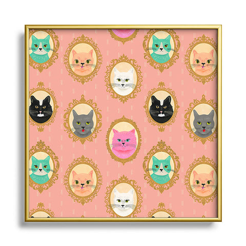 carriecantwell Cat Cameos Cute Kitty Portraits Square Metal Framed Art Print
